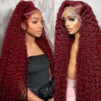 Female 13x6 HD Lace Front Deep Wave Human Hair Wig, Burgundy 99j Wine Red Curly Human Wig with Baby Hairs, 180% Density for Natural Look, Colored Wig, Curly Hair