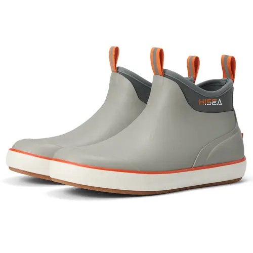 HISEA Men's Deck Boots, Wide Toe Mens Rain Boots Waterproof Fishing Boots Anti-Slip Ankle High Breathable Neoprene Lining Rubber Boots Casual Walking Shoes