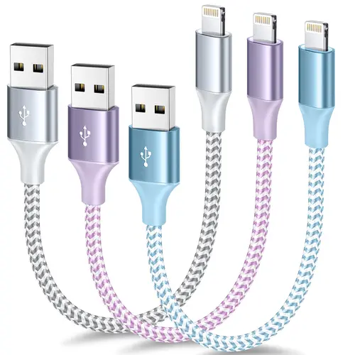 [MFi Certified] Short iPhone Charger 1ft USB A to Lightning Cord Nylon Braided 12 Inch Fast Charging iPhone Cable Compatible with iPhone 14 13 12 11 Pro/Max/Mini Xs SE2/iPad for Car Smartphone Electronic 4 1 charging cable Cellphone, Mobile, Fast Sync, 1-