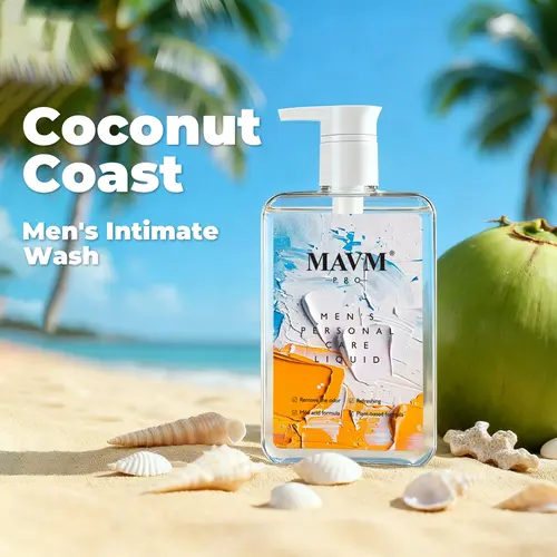 MAVM Coconut Coast Men’s Intimate Body Wash - Plant-Based Gentle Sensitive Cleanser, Clean Coconut-Water Scent, Daily Care, Cleansing Foam, 260ml