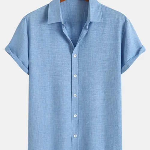 Men's Solid Button Front Short Sleeve Shirt, Woven Fabric Shirt, Loose Casual Top for Summer, Menswear for Daily Wear
