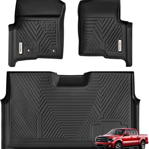 YITAMOTOR Floor Mats for 2010-2014 Ford F-150 F150 SuperCrew/Crew Cab with Custom Fit 2 Row Set (Front & 2nd Seat) Black TPE