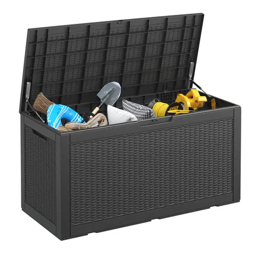 100 Gallon Outdoor Storage Box, Outdoor Storage Box with Locking Design,  Waterproof, UV Resistant,Convenient to Organize, Ideal for Outdoor Pool, Garden, Deck and Patio Use,Summervibes