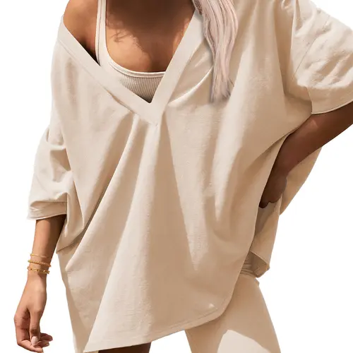 Ekouaer Women's 2-Piece Oversized Reversible T-Shirt & High Waist Bodycon Biker Shorts Set - Breathable, Sporty Soft Casual Loungewear Nightwear for Summer Athleisure