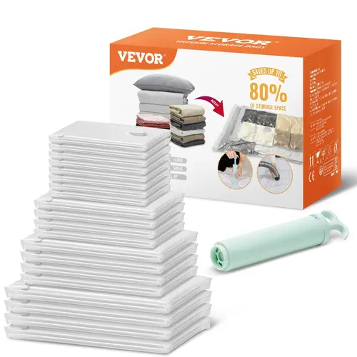 VEVOR 20 Space-Saver Compression Vacuum Storage Bags with Manual Pump, Zipper Closure, Closet Organizer for Clothes, Comforters, Quilts, Blankets & Travel Essentials
