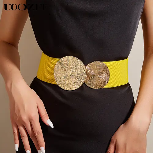 UOOZEE Women's Western Belt - Flexible, Cowgirl-Inspired, Cowboy, Adjust-Fit, Buckless Stretchy Waistband, 2.35in Wide Tummy-Control Elastic, 27in Length, Fits 27~31.5in Waist, Round Modern Design for Coats & Dresses, Women's Fashion Accessory, Flexible W