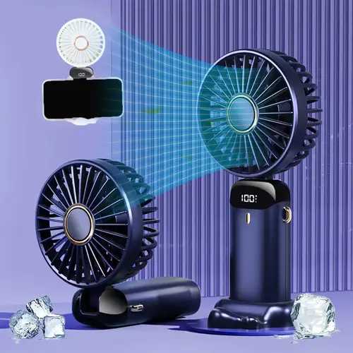 PQRQP Summer new Portable Handheld Fan,Digital Display,5 Speeds,USB Recharging for Travel and tourism,Silent fan with Base