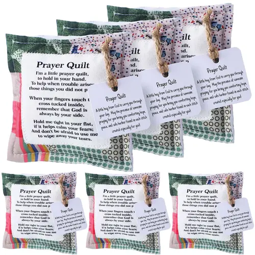 Handmade Vintage Cross-Insided Mini Prayer Quilt (3.94 x 3.94 inches) - Religious Home Decor for Church, Office, Teacher Appreciation & Encouragement Gifts, Clergy
