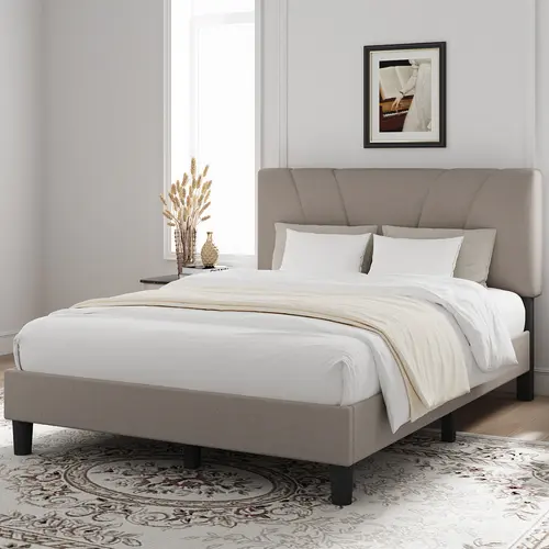 Novilla Traditional Linen Fabric Upholstered Platform Bed Frame - Full/Queen/King Sizes, Adjustable Headboard, Heavy-Duty Metal Frame, High Weight Capacity, No Box Spring Needed, Easy Assembly, Back to School Essential