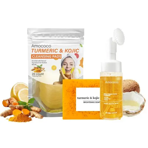 Turmeric Wash and Care Three PieceSet, Turmeric Tablets, TurmericCleansing Mousse, Turmeric SoapFacial Cleansing Skincare FacialCleansing Cleanser Comfort facepads Turmeric Skin Repair Body Care Set Radiant Daily Gentle
