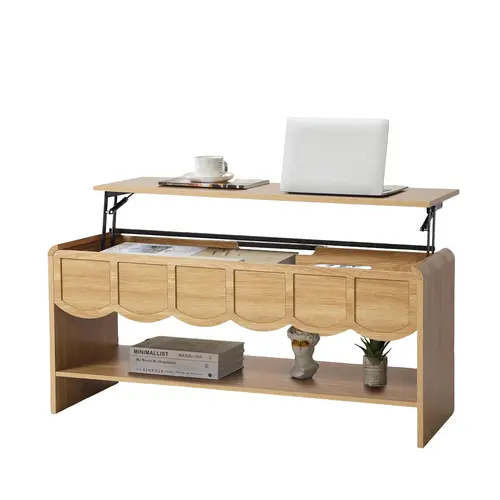 Giratree 39.37" Lift Top Coffee Table with Hidden Compartment, 2 Tier Wooden Center Table with Wave Panel, Modern Lift Tabletop for Home Living Room Office, Walnut