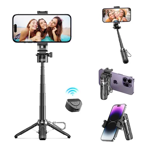 4-in-1 Multi-functional Alloy Magnetic Selfie Stick with Remote Control - Mini, Foldable, Magnetic Clip, Mobile Tripod Holder, Smartphone Camera Grip, Clip-on Accessory for Vlog, Live Photography, Compatible with iPhone16/15/14/13 Series, All Devices