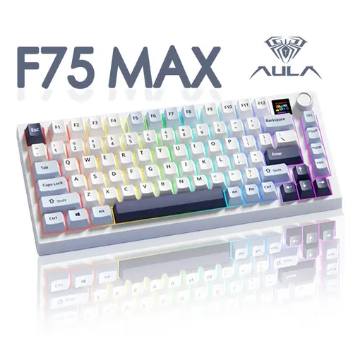 Aula F75 MAX Wireless Ergonomic Mechanical Keyboard - 2026 75% Layout Gasket Custom Keyboard, TFT Screen, Knob, Hot Swappable, RGB Backlight, Anti Ghosting, Compatible with PC/Mac/Linux, Anti Ghosting Keyboard