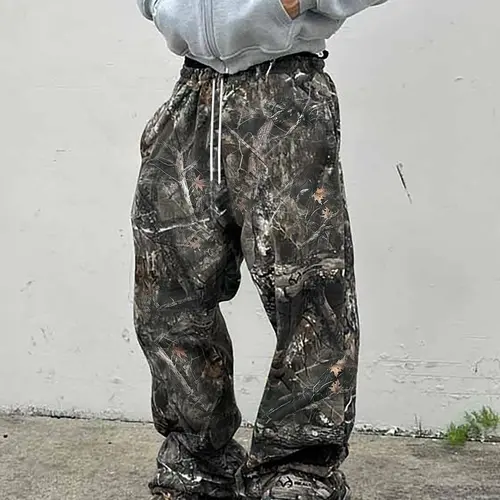Men's Camo Tree Print Pants, Street Fashion Casual Loose Trousers for Daily Wear, Men's Bottoms for Summer, Casual Fit Streetwear