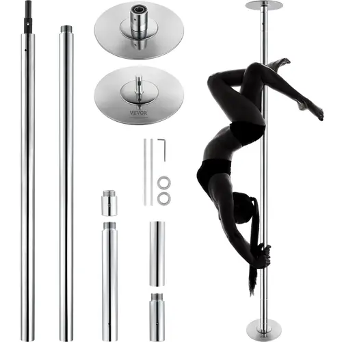 【toolupgrade】VEVOR Professional 45mm Stainless Steel Dancing Pole - Gym Equipment with Spinning Mode, Static Mode, Portable Setup, Rust-Resist Coat, Silicone Hand Guard, Height Adjustable, Removable for Home Club, Gymnastics Bar