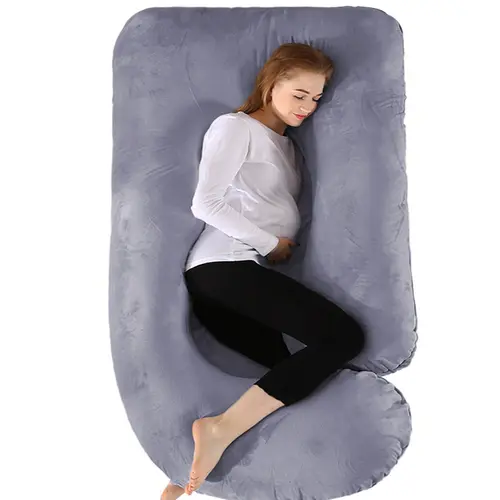 CHILLING HOME J-Shaped Polyester Maternity Pillow - 60in Adult Sleep Aid, Full Body Support for Back,Legs,Belly,Hips, Jersey-Light Grey, Machine Washable Postpartum Must-Have for Pregnant Women