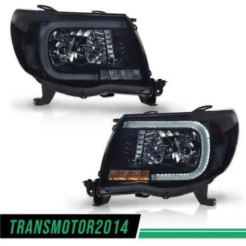 G-PLUS Headlights for 2005-2011 Toyota Tacoma LED Tube DRL Halo Headlight Assembly Driver & Passenger Side Pair Smoked, Drl Replacement, Led Light