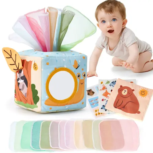Hahaland Baby Tissue Box Toy-Stuffers 6-18 Months Old Sensory Pulling Play Scarf Toy Montessori Toys Must Haves Valentines Day Baby Gifts Easter Basket Stuffers Creative Magnetic Blocks Math Learning Blocks,back to school