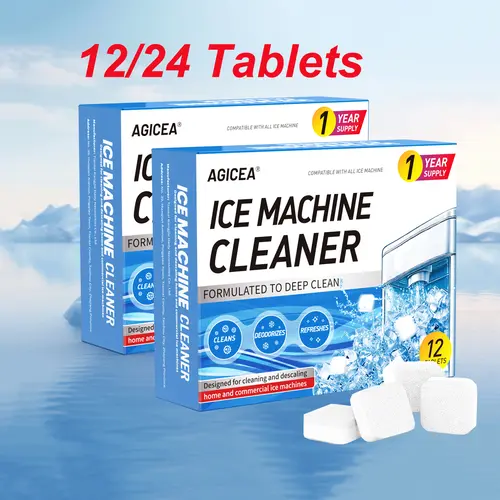 AGICEA Ice Maker Effervescent Cleaning Tablets (Pack of 12/24/36/48, 180g/6.35fl.oz) - Limescale Remover, Deep Cleaner, Deodorizer, Safe and Non-Toxic, Quick Dissolution Cleaning Solution for Countertop Ice Makers, Deodorizes