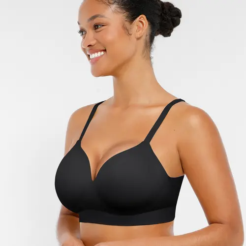 Popilush Wireless Seamless Push-Up V-Neck Bra Black Womenswear-Creator Live