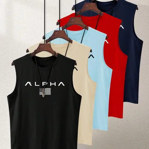 Men's Letter Print Tank Top, Regular Fit Casual Sleeveless Top for Summer, Men's Top for Gym Workout Running, Menswear, Stretch Tank Tops