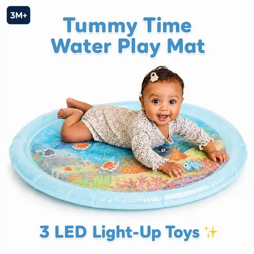 SplashEZ 30" / 76 cm Light-Up Tummy Time Water Mat Sensory Playset for Babies, Baby Items with 3 LED Glow-Up Fish, 3 Floating Toys, BPA-Free, CPSC Certified, Easy to Clean Play Mat Ocean summervibes️