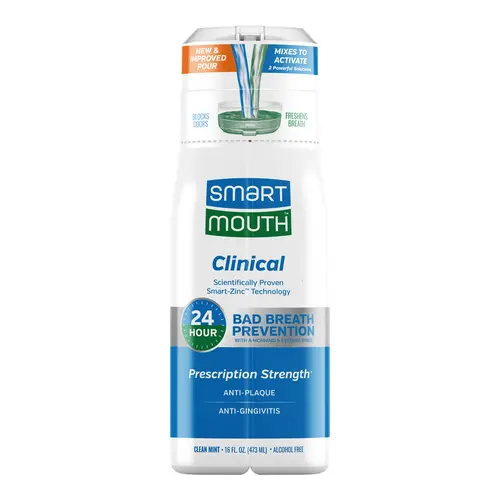 SmartMouth Clinical Zinc Activated Mouthwash - Anti-Plaque & Anti-Gingivitis for Healthy Gum Support - All-Day Fresh Breath - Alcohol-Free, Sugar-Free, & Gluten-Free - Clean Mint - 16 fl oz