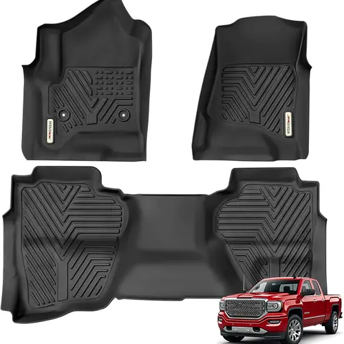 YITAMOTOR Floor Mats For 2014-2018 Chevy Silverado/GMC Sierra 1500 Double Cab, 2015-2019 Chevy Silverado/GMC Sierra 2500HD 3500HD Double Cab Only, Custom Fit Floor Liners, 1st & 2nd Row All Weather Protection