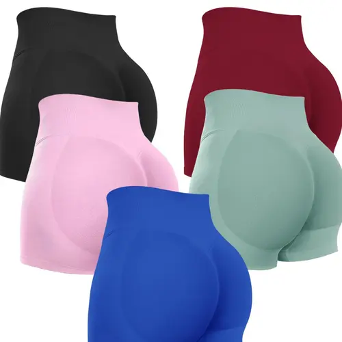 Women's Solid Color Seamless Gym Shorts, Activewear Shorts, Breathable Comfortable High Stretch Yoga Shorts, Soft Stretch Shorts, Ladies Sportswear for Indoor Outdoor Wear, Workout Clothes, Workout Bottoms, Fitness Workout Shorts, Stretchy Athletic Shorts