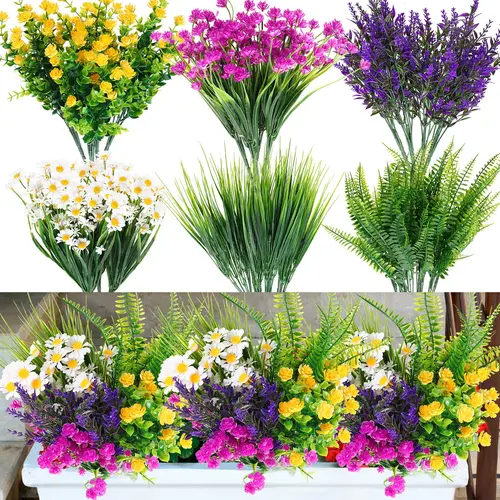 24 Pcs UV-Resistant Plastic Artificial Flowers - Lively Color Eucalyptus Fake Plants for Hanging Decoration, Room Decor, Wedding Home Supplies