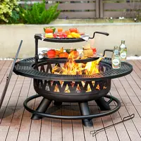 Outvue 36/42/47-Inch Patio Fire Pit - Wood Burning Outdoor Fire Pits with Dual Grills, 3-in-1 Round Metal Table with Lid for Backyard Group Gatherings, Wood Burning Firepit