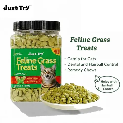 Wellix Cat Treats for Indoor Cats Hairball Control Natural Salmon Healthy Cat Grass Treats Kitten Snacks Training Biscuits Catnip for Cats Dental Care 3.1/13oz,#sohochic