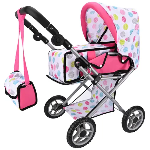 [Summervibes] BEBAMOUR Baby Doll Stroller, Durable Convertible Pram with Removable Bassinet Carrier, Canopy, and Storage Basket for Toddlers’ Doll Play Accessories