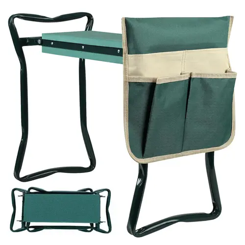 Heavy-Duty Single Person 2-in-1 Rectangular Garden Stool - EVA Widened Thick Knee Pads, Detachable Tool Bags, 24in Kneel Room, Switches from Kneeler to Garden Seat, Portable Outdoor Furniture Gift