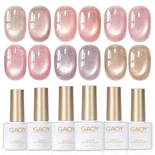 GAOY Pink Ocean Cat Eye Gel Nail Polish Set with Magnet for Holographic Cat Eye, Salon Gel Manicure and Nail Art DIY at Home