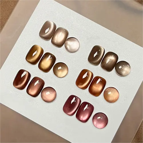 GAOY Brown Cat Eye Gel Nail Polish Kit with Magnet, 6 Colors, Spark Amber | Brown Burgundy Colors, Magnetic Glitter Glassy Holographic Gel Nail Polish Set, UV/LED Cure Required, DIY Manicure at Home