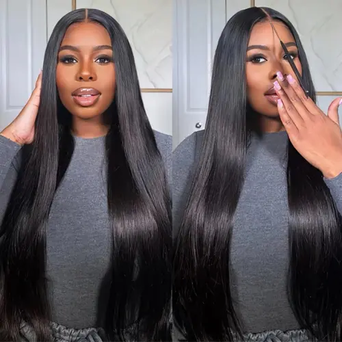 [13x6 GLUELESS WIG] Anyweek 13x6 Wear and Go Glueless Wigs Human Hair Pre Plucked Pre Cut Upgrade Ear-to-Ear Frontal Straight Wigs for Women 180% Density Glueless Drawstring Wig with Tapes