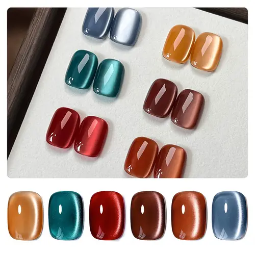 GAOY Vintage Glamour Cat Eye Gel Polish Set with Magnet, 6 Colors IncludingJelly Red Green Brown Yellow UV LED Soak Off Nail Polish Home DIY Manicure Nail Salon Varnish