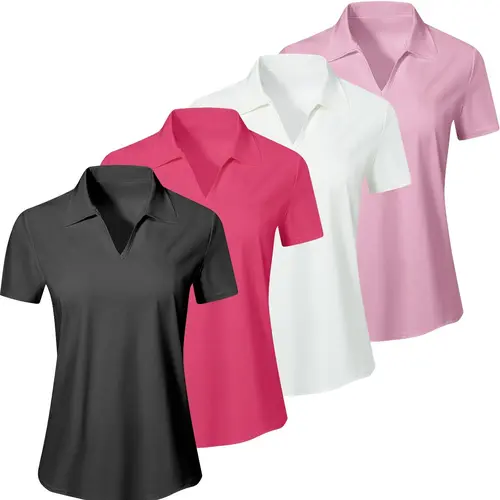Women's Solid Color Sports Polo Shirt, Breathable Comfortable Short Sleeve Collared Top for Golf Baseball Tennis, Ladies Sportswear athletic apparel for All Seasons
