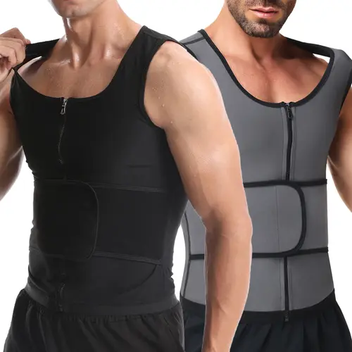 Men's 1-2 Pack Zipper-Closure Adjustable Exercise Vest - Athletic Activewear Sweat Waist Trainer, Compression Shaping Vest for Gym, Fitness Workouts
