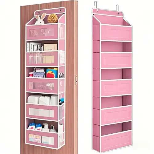 Door Hanging Storage Rack - 5+5 Pockets for Everyday Storage with 5 Large Clear & Mesh Side Pockets for Bedrooms Bathrooms & Food Storage Rooms Grey Organizer Set Installation Hangable 10 - 15 Kg Capacity, Space Saving Organizer, Organizer Storage