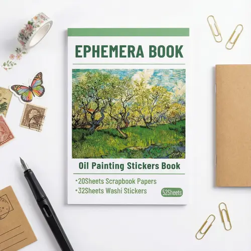Vintage Van Gogh-Inspired 3-in-1 Paper DIY Craft Kit - 52-Sheet Decal Stickers Book, Tweezers, 590 Pcs Vintage Washi Art Decals & Scrapbook Accessories for Junk Journal, Collage Art