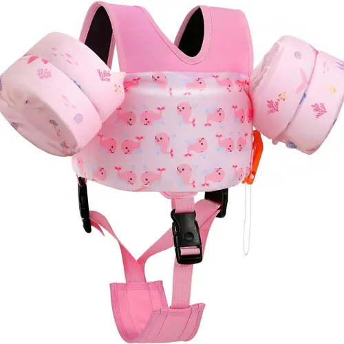 MoKo Kids' Swimming Vest - Toddler Swimming Accessories, Adjustable Strap, Buckle, Whistle for Help, Polyester, Leg-Easy Crotch Fit, 20-66 Lbs, Water Wing Arm Float, Pool Beach Use