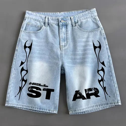 Men's Letter & Star Print, Casual Comfy Loose Fit Graphic Shorts for Summer, Casual Fashionable Shorts, Fashion Men's Bottoms for Daily Wear