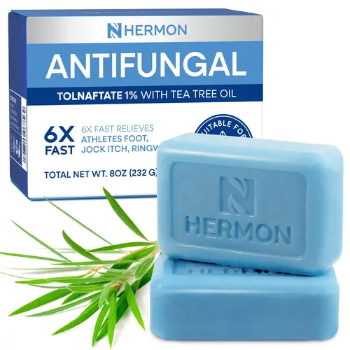 Hermon Antifungal Tea Tree Power Cleansing Soap (250g, 1% Tolnaftate) - Anti-Itch Body Wash for Jock Itch, Athletes Foot, Tinea Versicolor - Post-Workout Refresh, Gym Shower & Locker Room Use - Men's Body Care