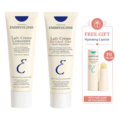 Embryolisse Lait-Crème Concentré & Lait-Crème Retinol-Like Bundle - Multifunction Moisturizer & Anti-Aging Face Cream Duo - 2.54 Fl Oz Each, Hydrating, Comfort, Cleansing, Moisturizing, Gentle, Skincare, Moisture, Skin repair, Hydrate