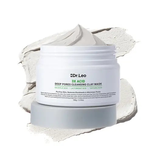 Dr.Leo Deep Pore Cleansing Mask with Amazon White Clay & Salicylic Acid - 100g Vegan Fresh Gentle 15-Min Blackhead Removal Treatment for Sensitive Acne-Prone Skin, Oil Control, Unisex Face Care