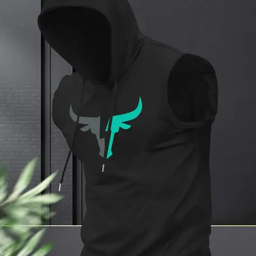 Men's Regular Fit Cartoon Bull Head Print Hooded Tank Top, Trendy Casual Fashion Sleeveless Top for Summer Fit, Men's Clothes for Daily Wear, Sweatshirts, Menswear