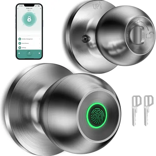 [Deals for You Days] Euerte Smart Lock Fingerprint Door Knob with App Control Key Type-C Port Emergency Charging Biometric Lock for Front Door Home Apartment Office FathersDayGift toolupgrade