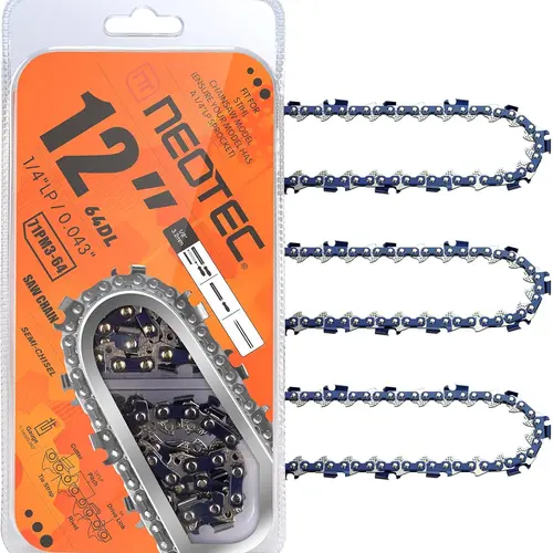 3PCS NEOTEC 12 Inch Chainsaw Chain, 3/8"LP Pitch,0.043" Gauge 45 Drive Links R45 Chain Fits for Dewalt Craftsman Makita and more[Pack of 3 Chains]